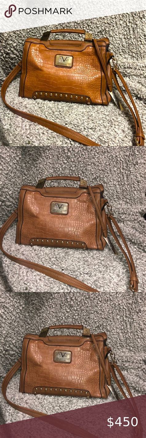 versace purse rn 137646|Versace Brown Milano Zippered Magnet Snap Handle Purse Bag.